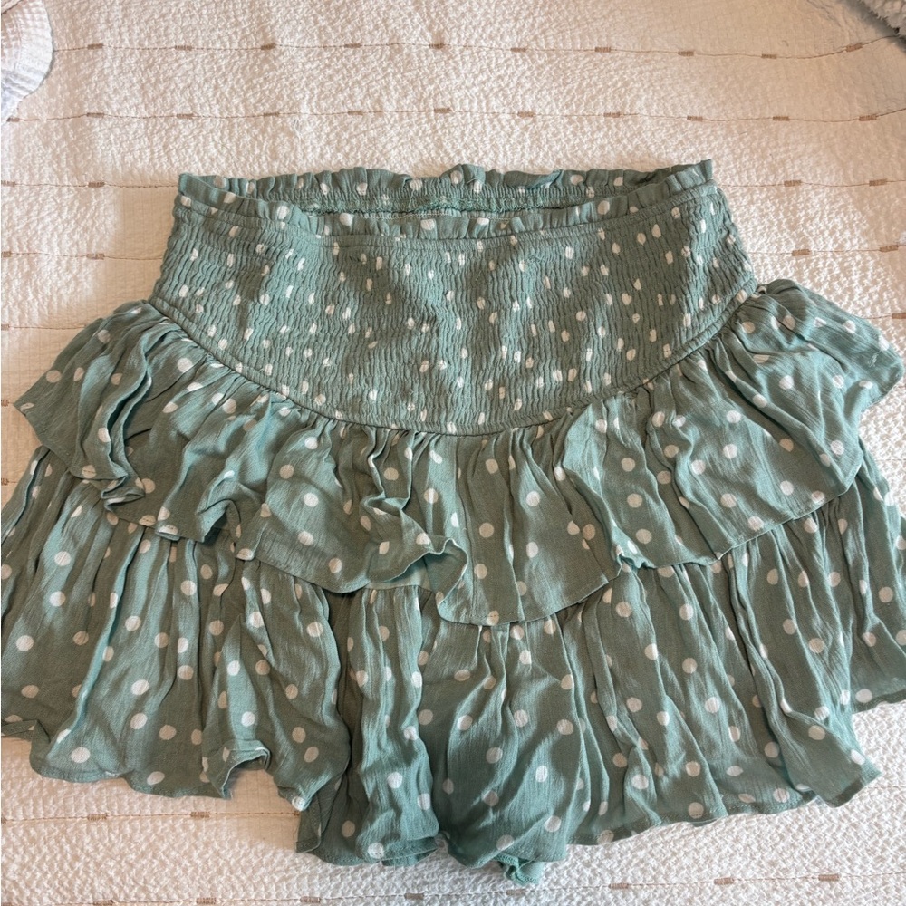 Mustard Seed Polka Dot Ruffle Skirt - Green and White